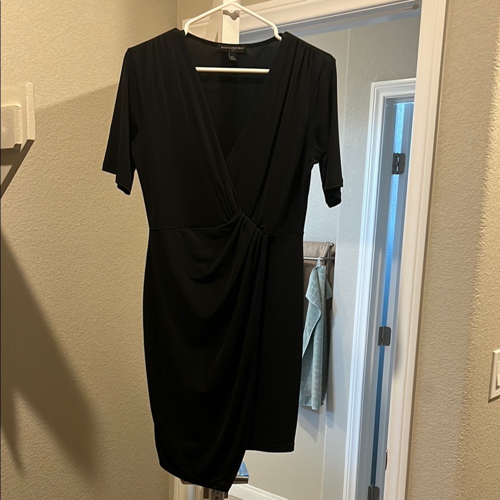 Banana Republic Black Ruched Wrap Midi Dress